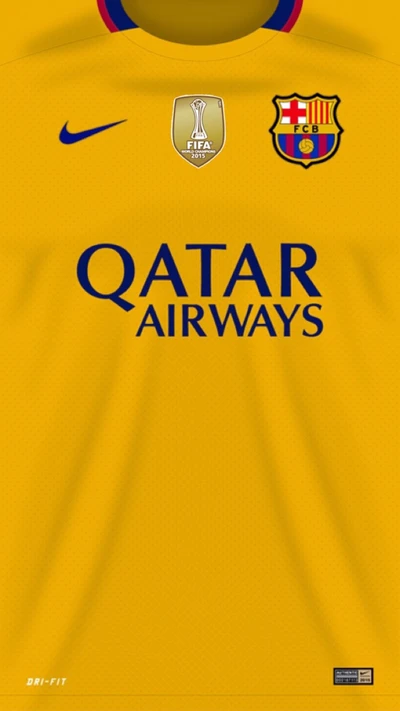 Camiseta amarilla del FC Barcelona con el logo de Qatar Airways