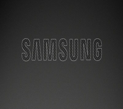 Logotipo de Samsung sobre un fondo negro texturizado.