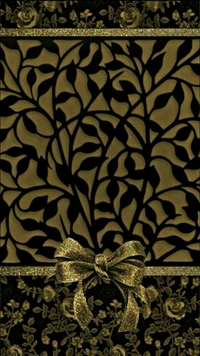 Design floral elegante em preto e dourado com fita