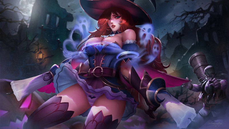 Женщина в костюме ведьмы, держащая меч и меч (мисс фортуна, miss fortune, очаровательный, искусство, league of legends)