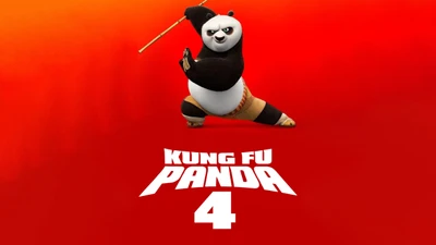 Kung Fu Panda 4: Po in Action Against an Orange Background