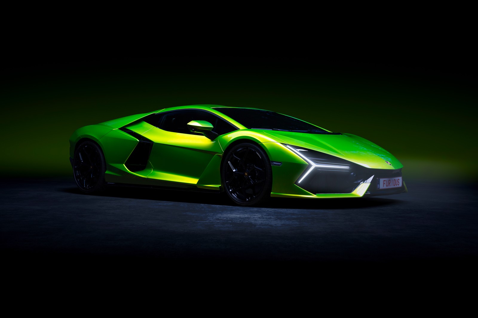 Скачать обои ламборгини ревуэльто, lamborghini revuelto, зеленая эстетика, тёмный фон, 5k