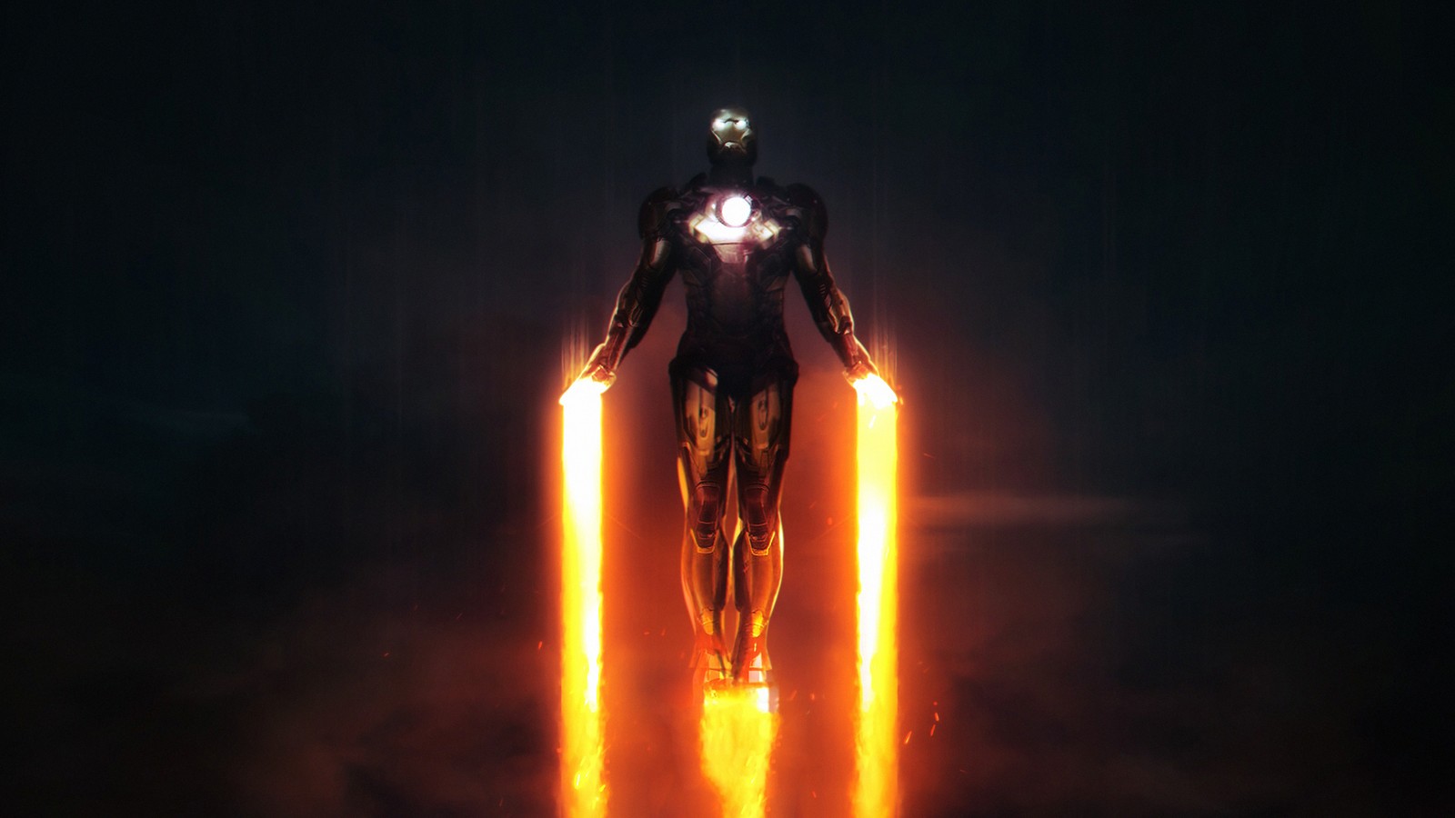 A man in a suit is flying through the air with glowing lights (light, lighting, flame, heat, space)