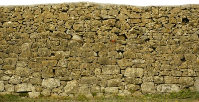 Mur en pierre texturé avec de l'herbe et des galets