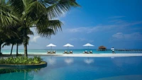 Tropisches Resort-Oase mit Infinity-Pool und Strandblick