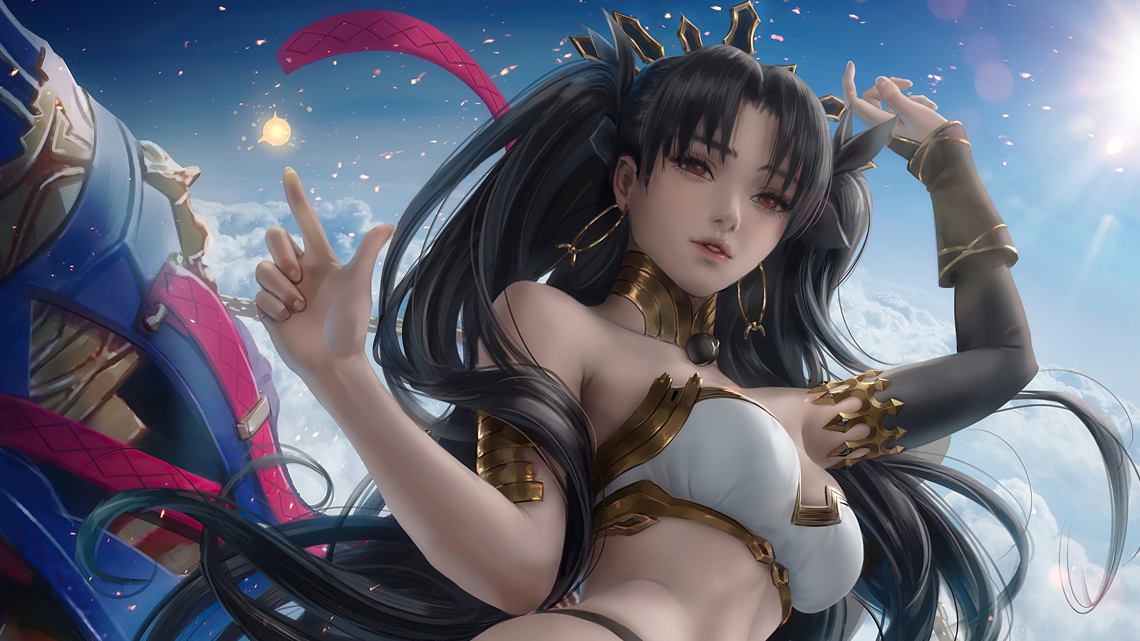 Un gros plan d'une femme en bikini tenant une épée (ishtar, fategrand order, fate grand order, fgo, jeu vidéo)