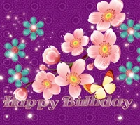 butterfly, flowers, happy birthday, purple wallpaper