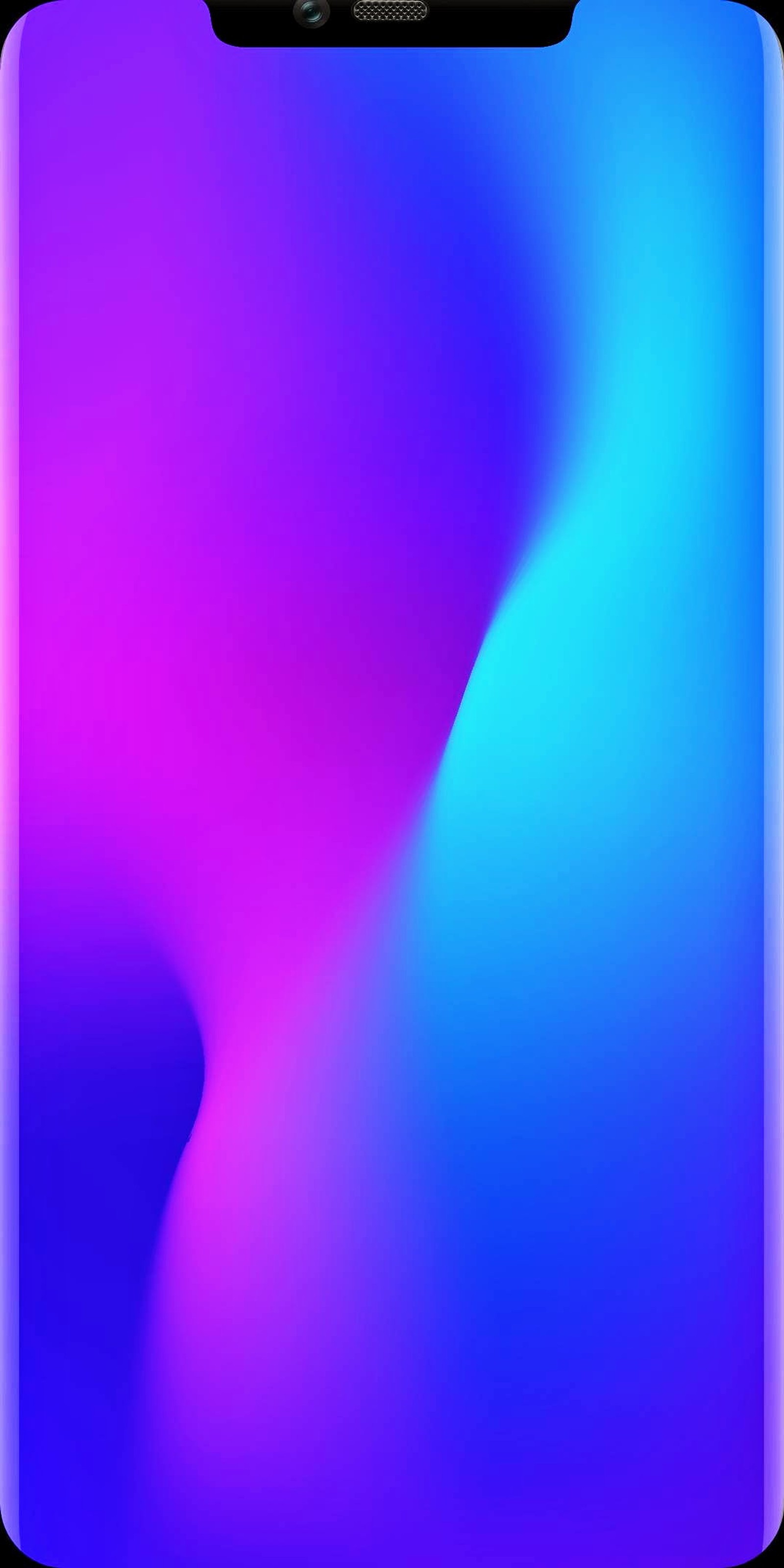 The back of a purple and blue phone with a blur background (fake, galaxy, iphone, notch, pixel)