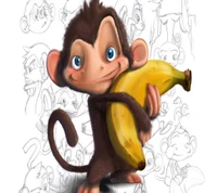 Macaco alegre segurando uma banana - Papel de parede doce