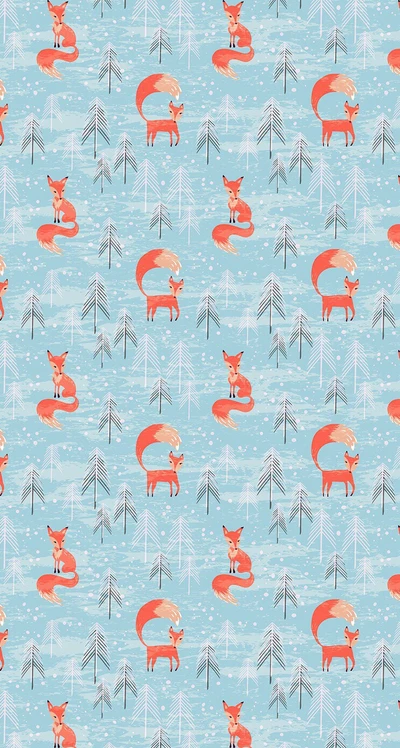 vintage, winter, pattern, foxes