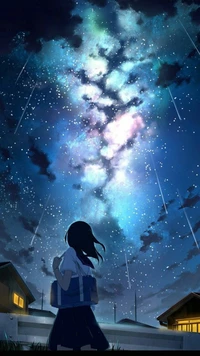 anime, hermoso, galaxia, niña, noche