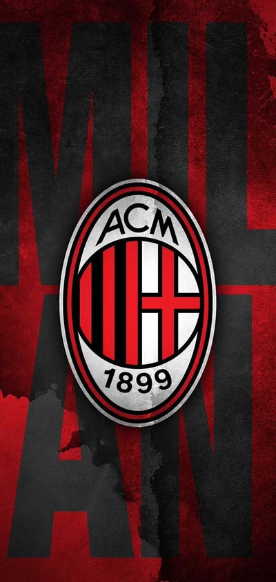 Emblème de l'AC Milan sur un fond rouge et noir audacieux