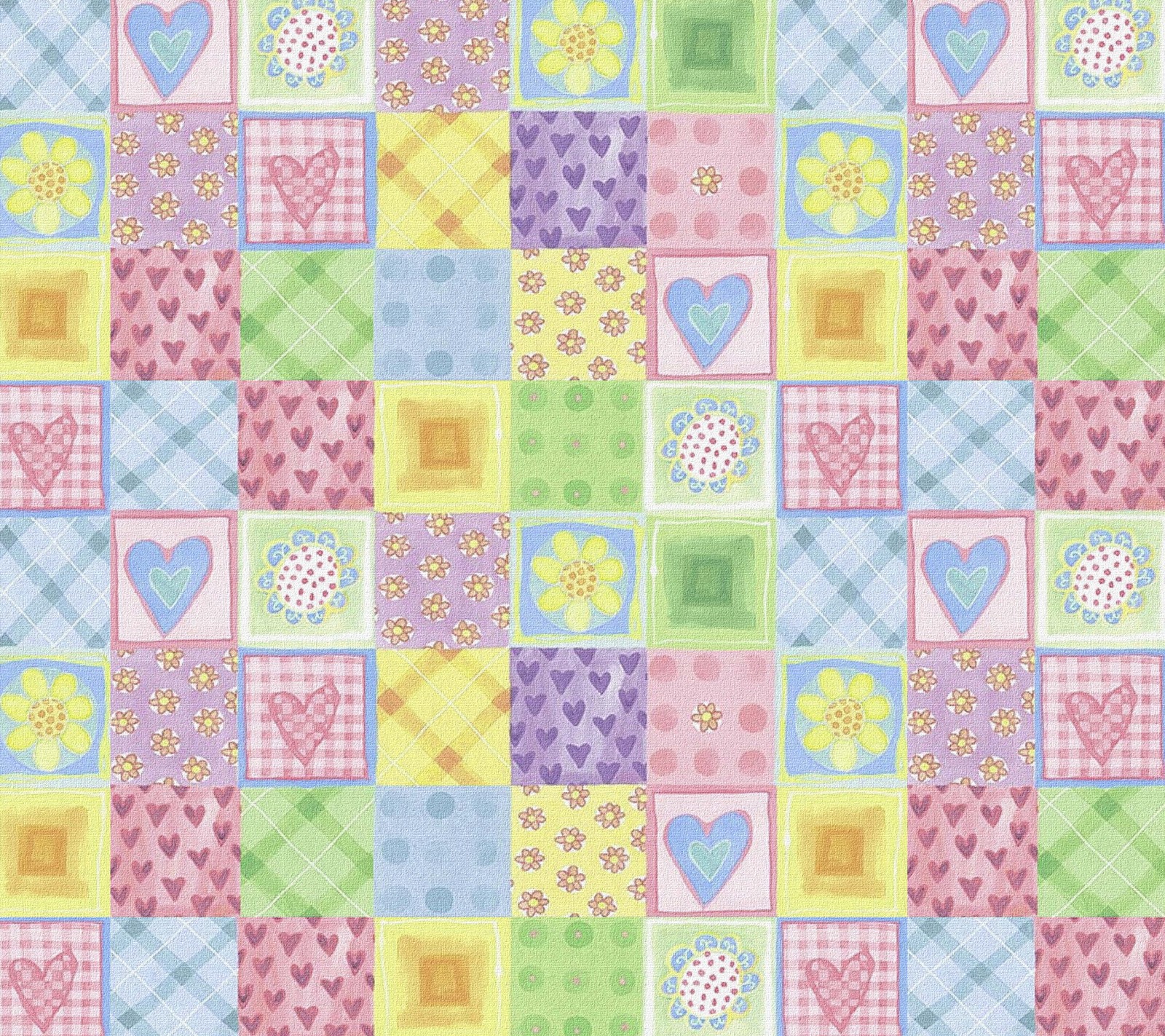 A patchwork pattern with hearts and flowers (colors, hearts, pastel, patch, patches)