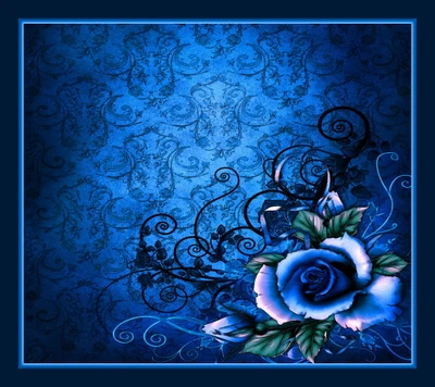 abstrait, blue rose framed