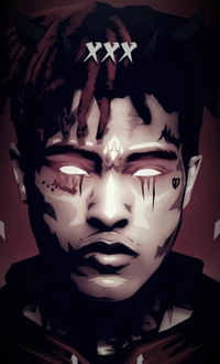 Hommage artistique à XXXTentacion avec des caractéristiques dramatiques