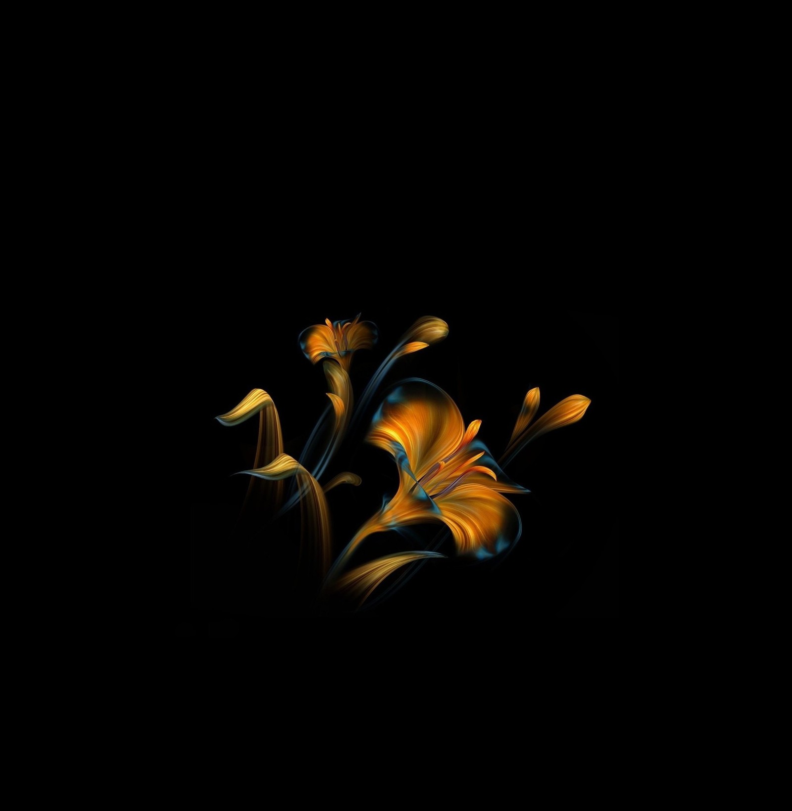 Il y a une image d'une fleur qui brille dans le noir (3d, abstrait numérique, arrière plan, noir, numérique)