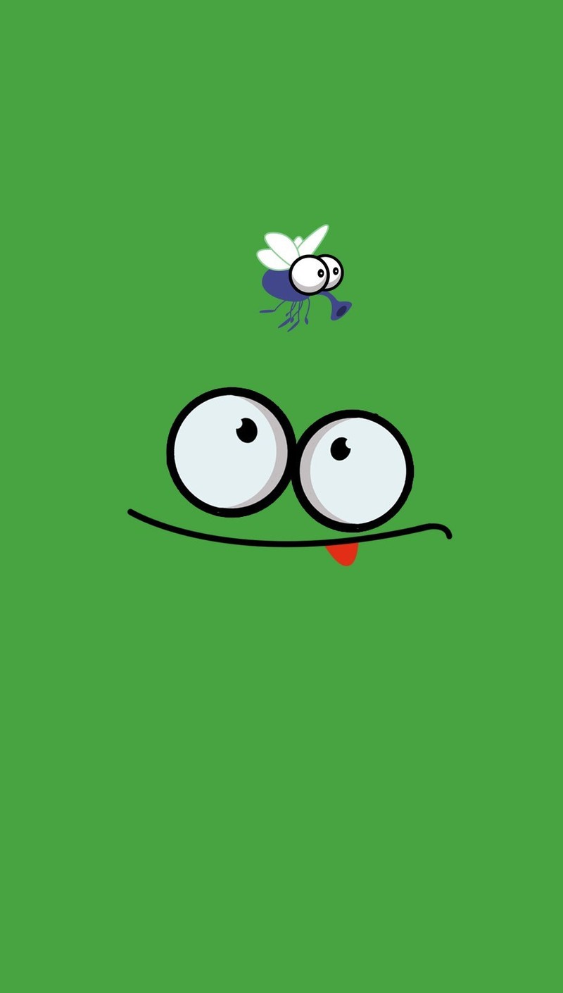 A close up of a cartoon face with a fly flying above it (htht, rjrstt)