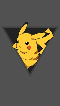 Pikachu em um triângulo preto elegante contra um fundo minimalista.