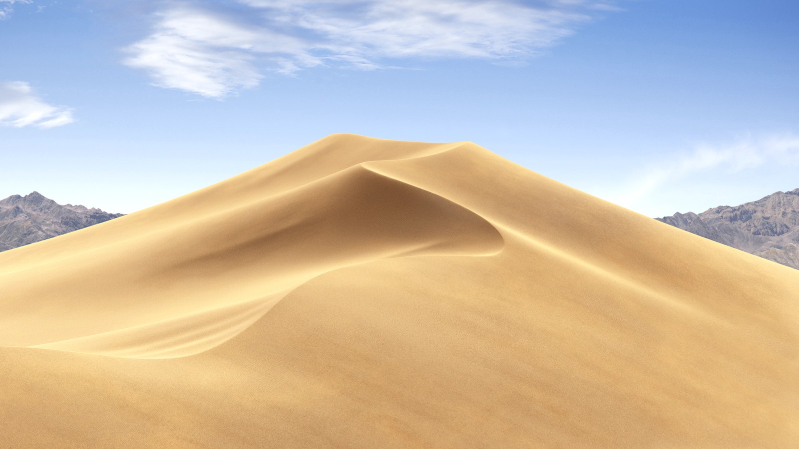 Une dune de sable dans le désert avec des montagnes en arrière-plan (macbook, macbook pro, pomme, imac pro, macos mojave)