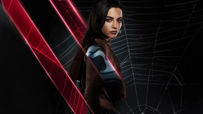 Isabela Merced as Madame Web in a striking Marvel cinematic pose.