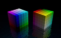 Colorful Symmetrical Cubes Reflecting in Darkness