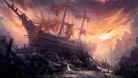 painting, shipwreck, drawing, art, work of art wallpaper