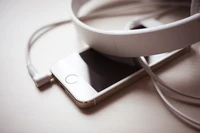 headphones, apple, smartphone, white, cup wallpaper