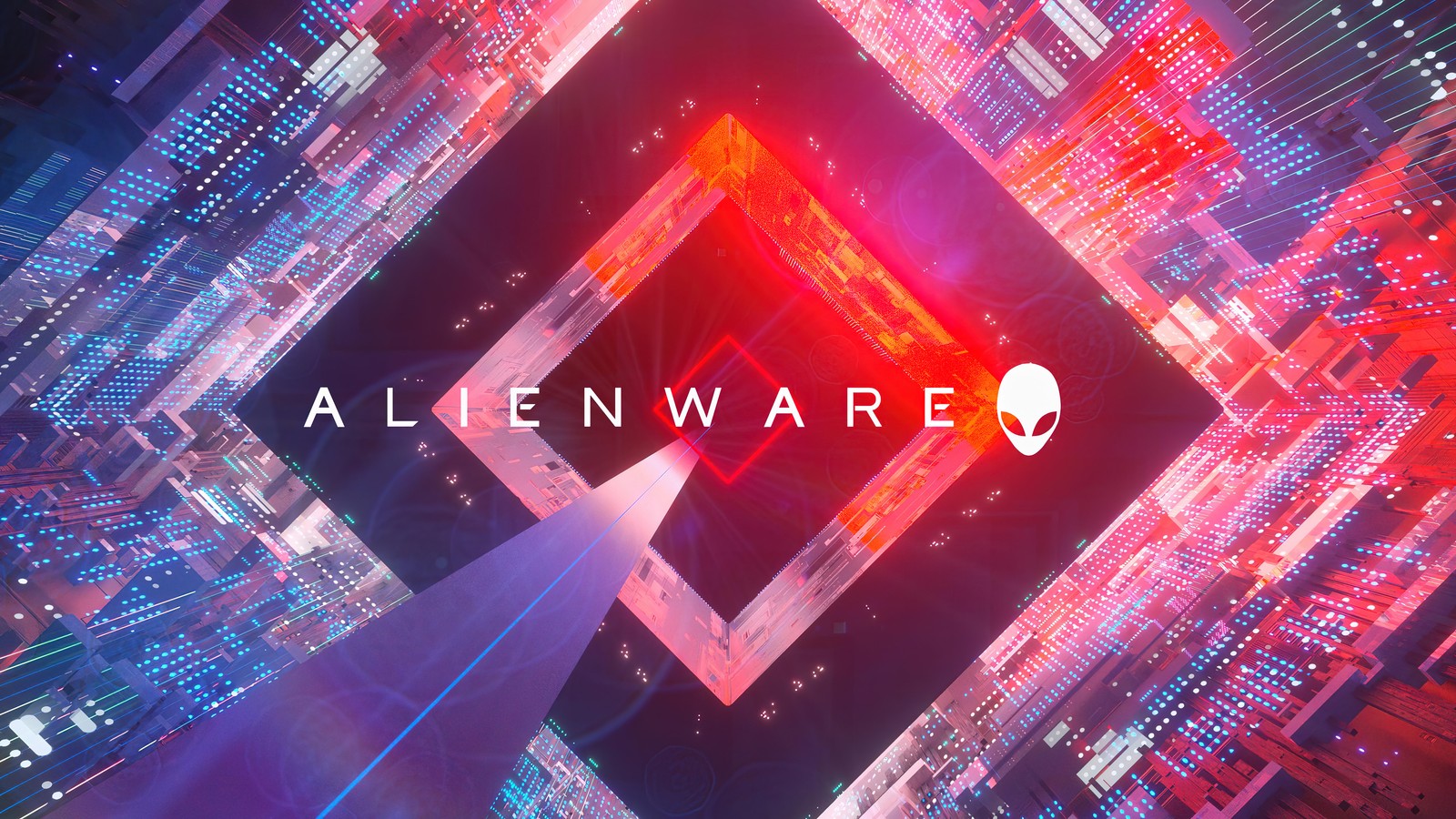 Logotipo da alienware sobre uma cidade à noite (alienware, logotipo, arte digital)