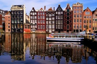 canals of amsterdam, canal, reflection, water transportation, waterway wallpaper