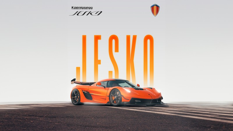 Машина едет по дороге с надписью jes sko (koenigsegg jesko, постер, спортивные автомобили, 5k, машины)