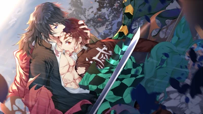 giyu tomioka, giyuu, tanjiro kamado, tanjirou, demon slayer kimetsu no yaiba