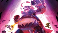 Dynamax Pangoro engajando em batalha com oponentes surpresos em Pokémon Espada e Escudo