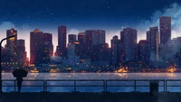 anime, scenery, city, buildings, silhouette wallpaper