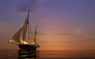 sailing ship, sea, yacht, boat, sunset