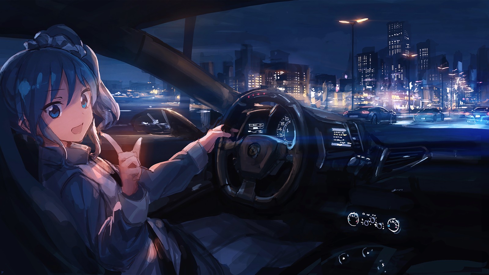 anime, anime girls, driving wallpaper