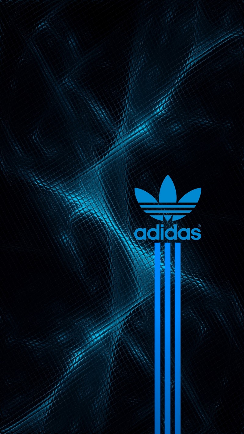 Логотип adidas на синем фоне с черным фоном (синий, логотип)