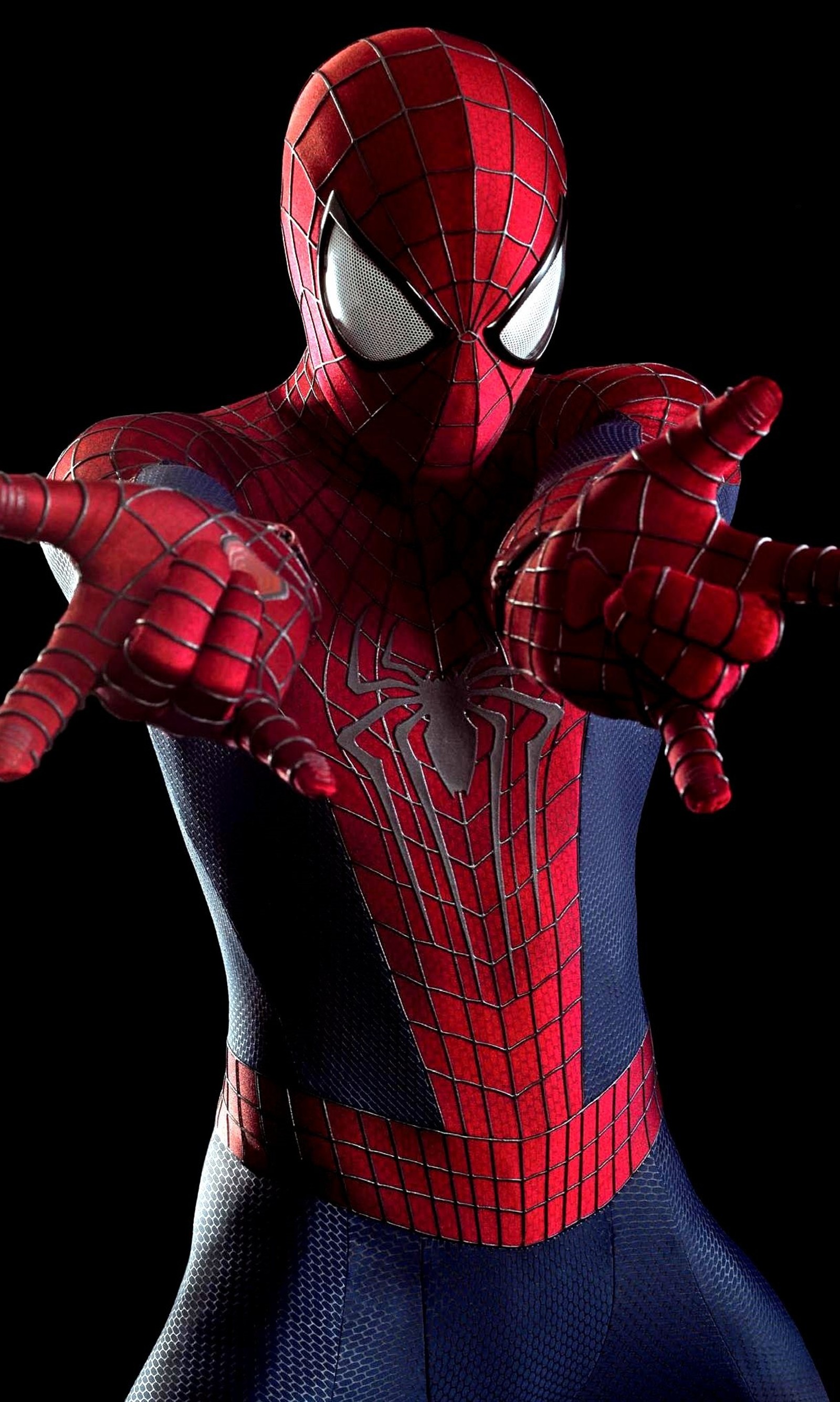 Spider-man dans un costume noir et rouge avec les mains tendues (incroyable, art, avengers, fantaisie, marvel)