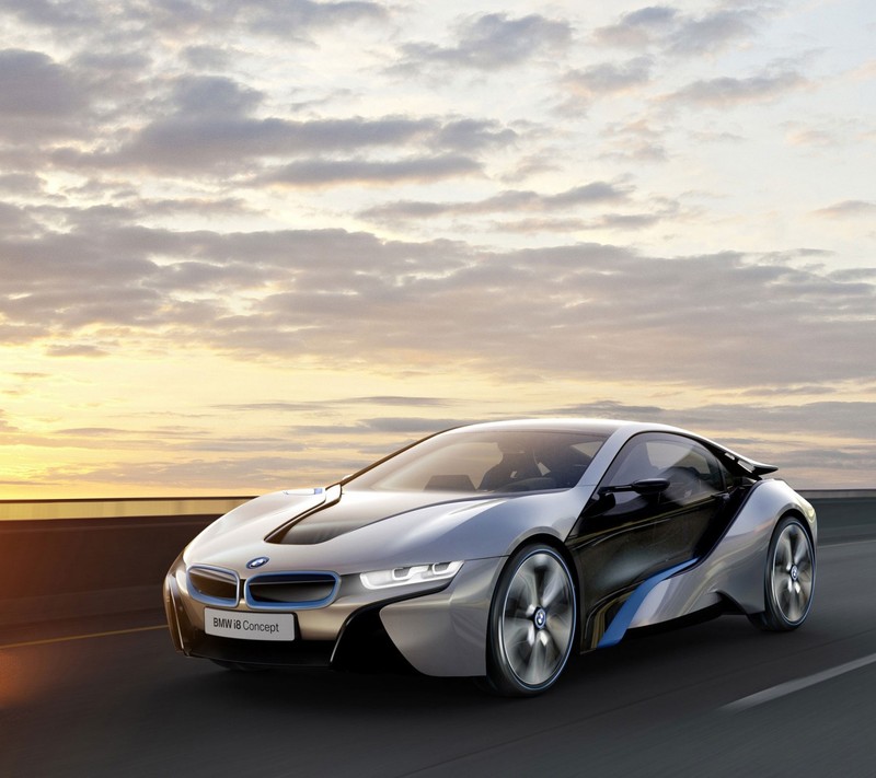 Концепт-кар bmw i8 на дороге на закате (bmw, машина, транспортное средство)