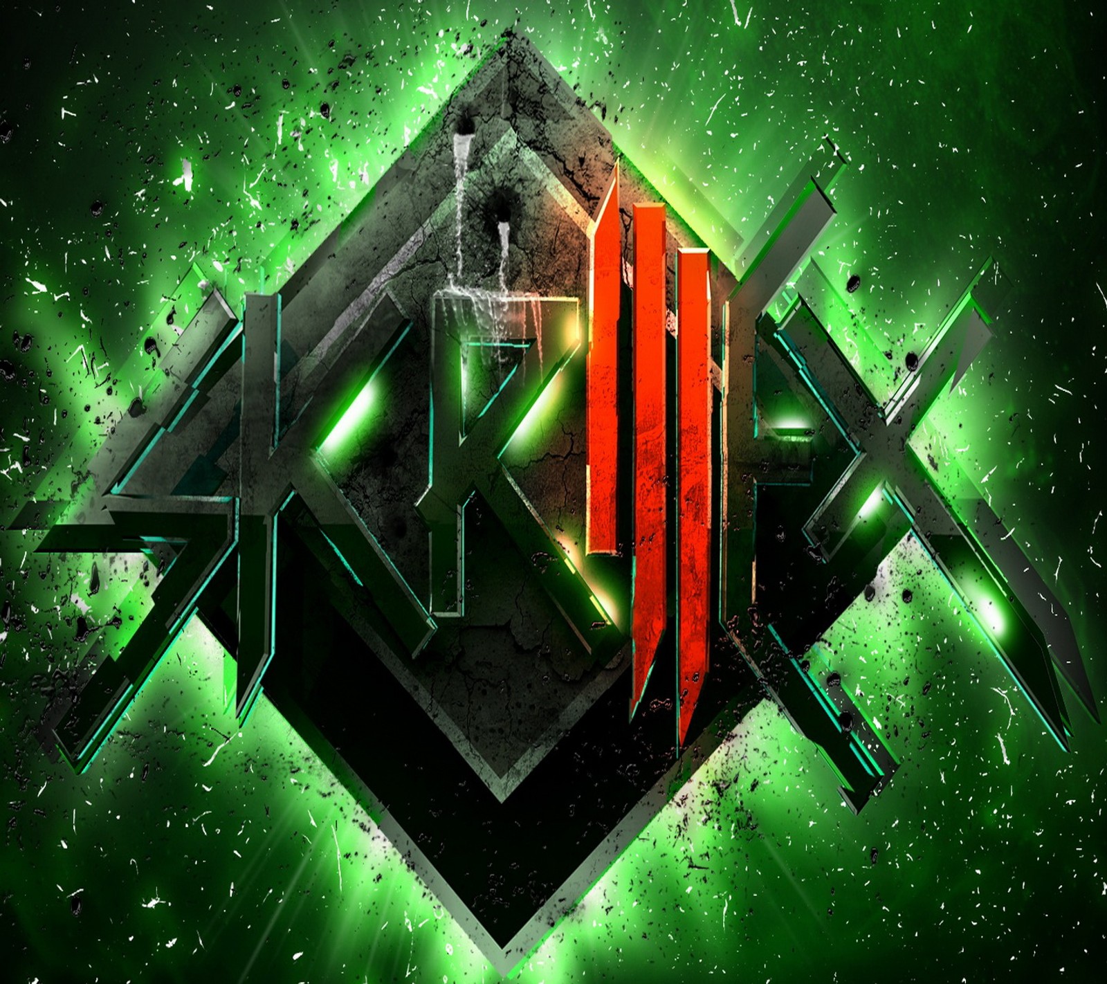 A green and black logo with a red and green arrow (logo, music, skrillex)