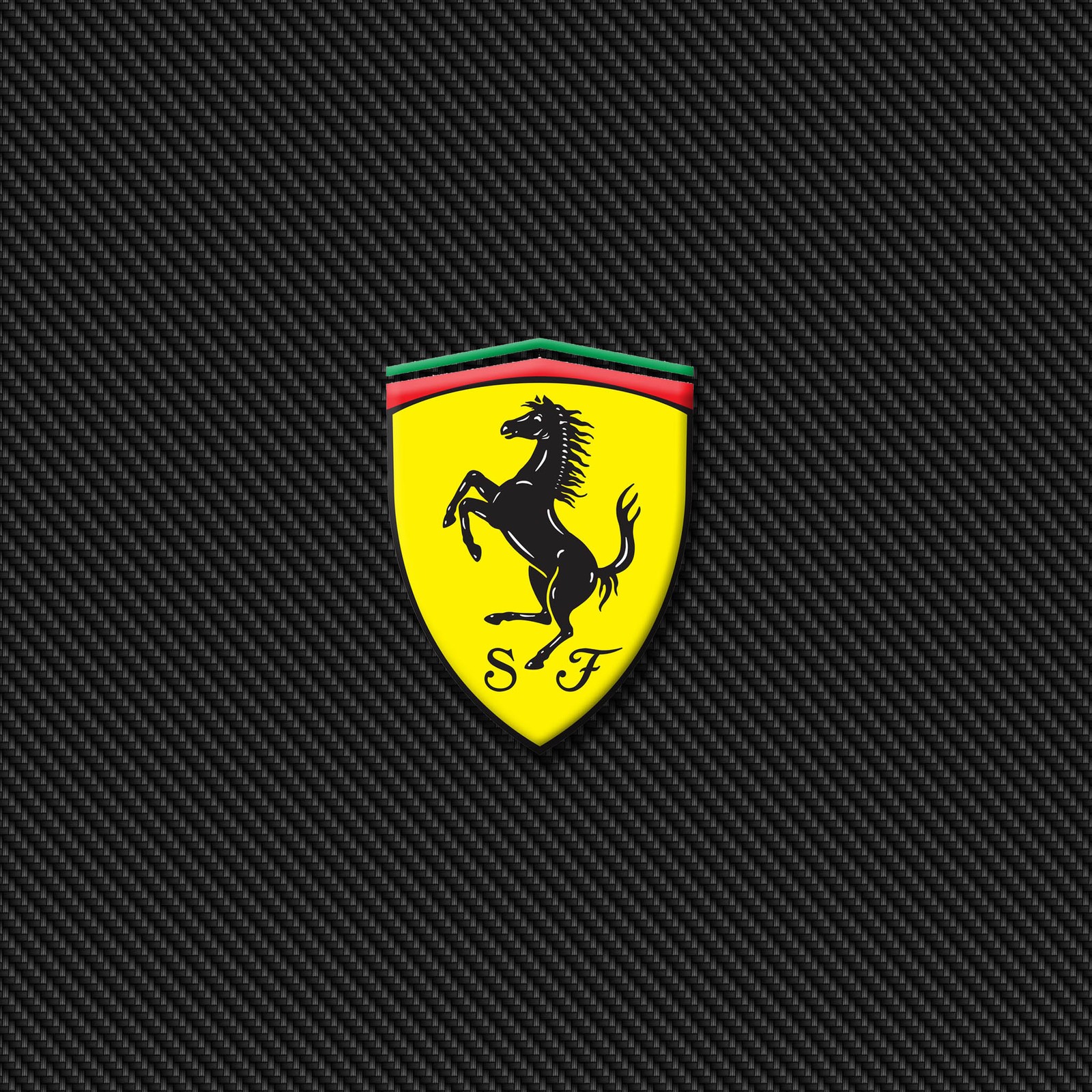 Ferrari-logo auf schwarzem hintergrund (automobil, logo)