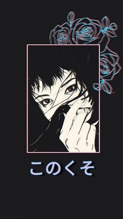 estética, anime, bonito, preto, japão