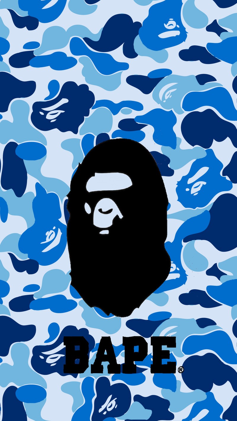 Крупный план фона с синей камуфляжной расцветкой и головой bape (бапе, bape, синий, камуфляж, hd)