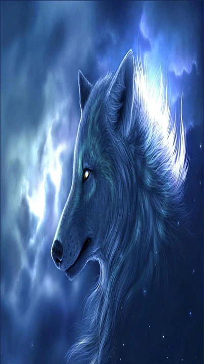 Majestic Blue Wolf Against a Starry Night Sky