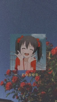 Verspielte Liebe: Ästhetisches Anime-Mädchen zwischen Rosen