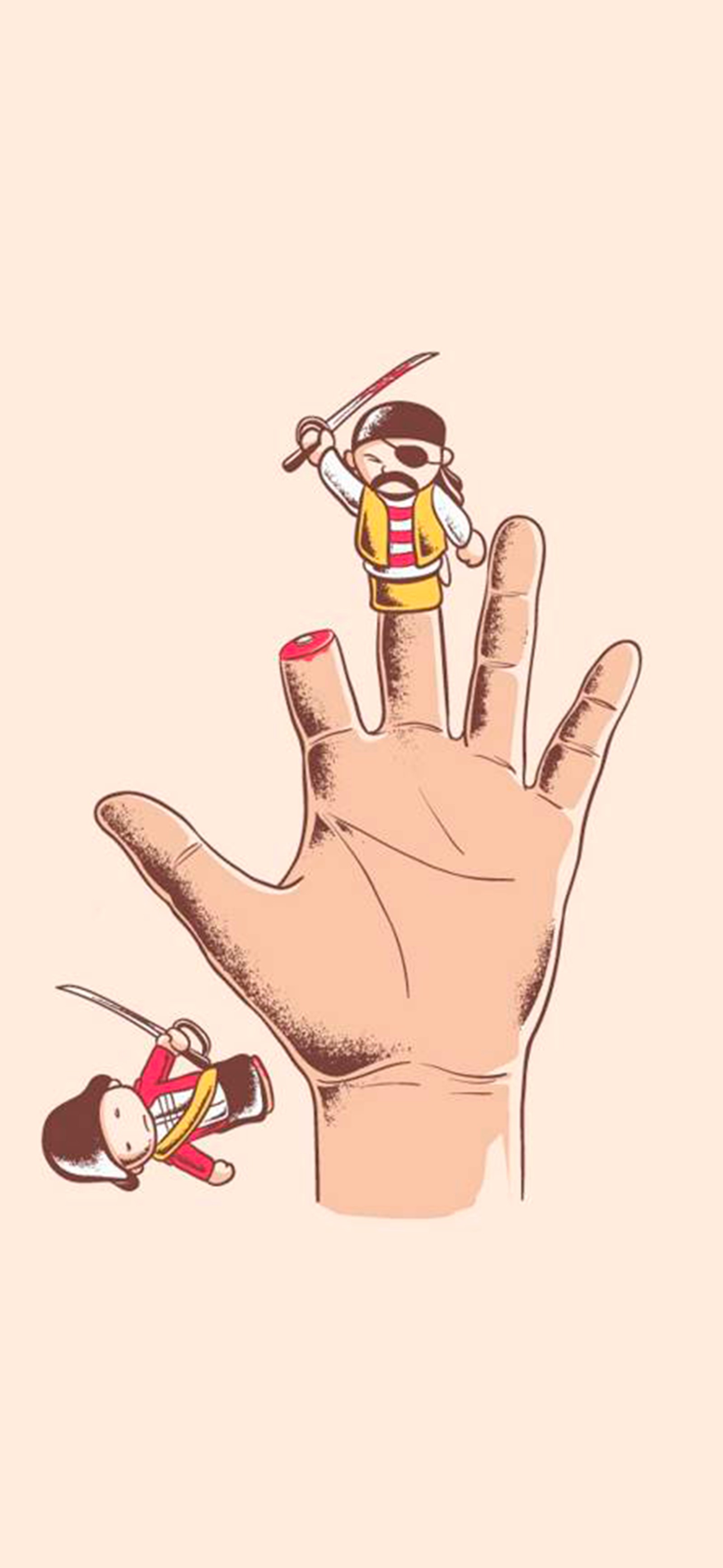 A person holding a small doll on their hand with a person on it (illustration, design, cartoon, gesture, finger)