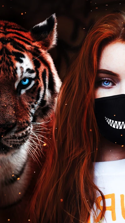 Fierce Connection: Bengal Tiger and Masked Companion