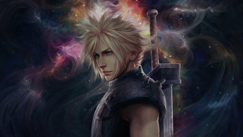 Рисунок женщины с мечом в руке (клауд страйф, cloud strife, final fantasy 7 remake, ff7, видеоигра)