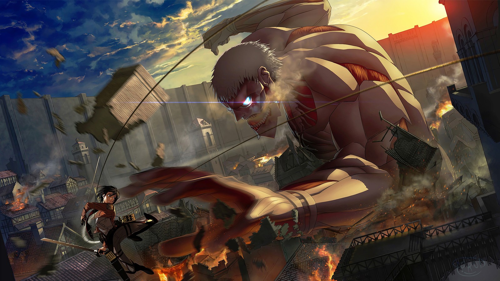 armored titan, mikasa ackerman, attack on titan, shingeki no kyojin, anime wallpaper