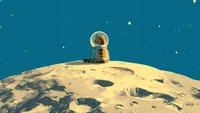 A cat in an astronaut suit gazes at the stars from the moon's surface in vibrant digital art.