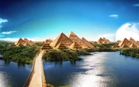 Majestic Egyptian Pyramids Reflecting in Tranquil Waters Under a Clear Sky